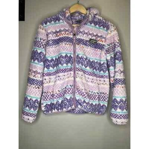 Eddie Bauer Kids Quest Plush Fleece Hooded Jacket Purple Aztec Fur Girls Large - Picture 1 of 7
