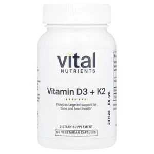 Vital Nutrients, Vitamin D3 + K2, 60 Vegetarian Capsules - Picture 1 of 3