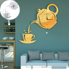 DIY Acrylic Coffee Cup Teapot 3D Wall Clock Decorative Kitchen Wall Clocks