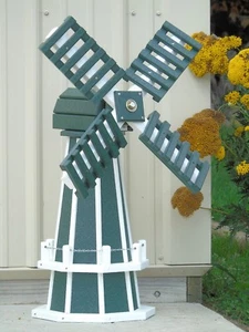 30" Poly lumber Dutch Windmill (Green with White trim) Decorative Lawn Ornaments - Picture 1 of 2
