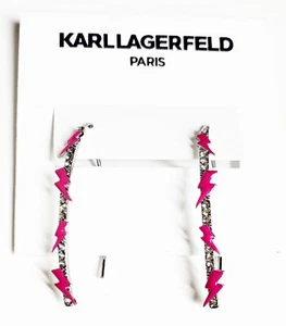Karl Lagerfeld Silvertone Pave Lightening Bolt Threader Earrings Fuchsia NWT - Picture 1 of 13