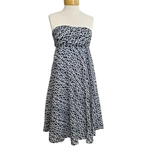 J. Crew Strapless Sundress Navy White Geometric Lined Textured 100% Cotton Sz 6 - Picture 1 of 7