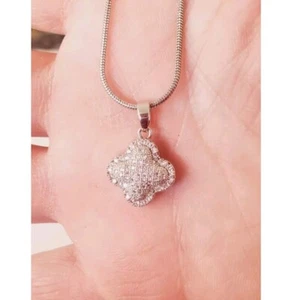 Pave Crystal 4 Leaf Clover Necklace 18 Inch Chain - Picture 1 of 5