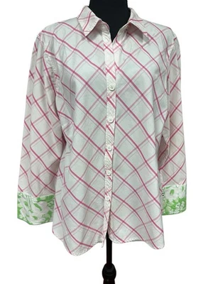 Izod Woman SZ XL Shirt Contrasting Floral Cuffs Lightweight Preppy Academia Boho - Image 1 of 4