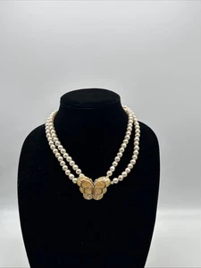 Collar Mariposa De Colección Años 80 KJL Kenneth Jay Lane para Avon Imitación Perla Esmalte - Imagen 1 de 12