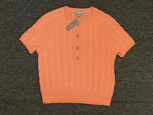 NWT J.Crew Cashmere Cable-Knit Henley T-shirt in Neon Cantaloupe Sweater XS - Picture 1 of 4