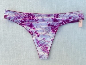 Vintage Victoria's Secret Silky Satin Purple Tie dye Thong Panty XL New - Picture 1 of 5