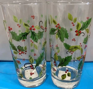 Set of 2 Libbey Tumbler Glasses Christmas Holly Berry Holiday 12 oz -NOS - Picture 1 of 3