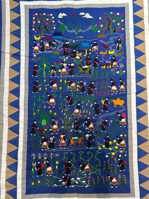 Edredón tapiz colgante de pared de tela Hmong Story vintage raro arte popular asiático Foto 1 de 4