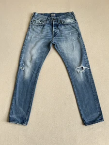 Pantalones de mezclilla True Religion Dean cónicos para hombre talla 30 botón mosca lavado claro abrigo de cera acabado - Imagen 1 de 14