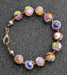 Women's Mosaic Murano Glass Of Venice Beaded Bracelet (15cm) Xsmall Wrist  - Picture 1 of 9