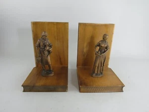Estatuilla de madera tallada a mano Schmid-Linder vintage sujetalibros Suiza - Imagen 1 de 14