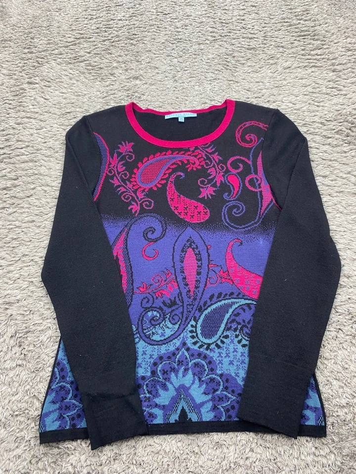 Antonio Melani Sweater Women XS Black Neon Paisley Wool Acrylic Made In Italy - Image 1 of 4