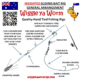 Weighted Pre-Rigged Slide Rig for BIG baits/fish, 110lb wire, 2x 8/0 hooks - Picture 1 of 12