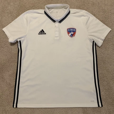 Adidas FC Dallas Team Issue Mens Size XL ClimaLite Performance Polo Shirt White Cover