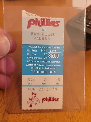 1978 KOBE BRYANT BORN IN PHILLY AUGUST 23 PHILLIES PADRES 8/23/78 TICKET STUB - Image 1 of 2