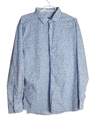 Рубашка мужская Bar III XL 17 35 синяя белая с цветочным узором с длинным рукавом на пуговицах 20487 - Изображение 1 из 4