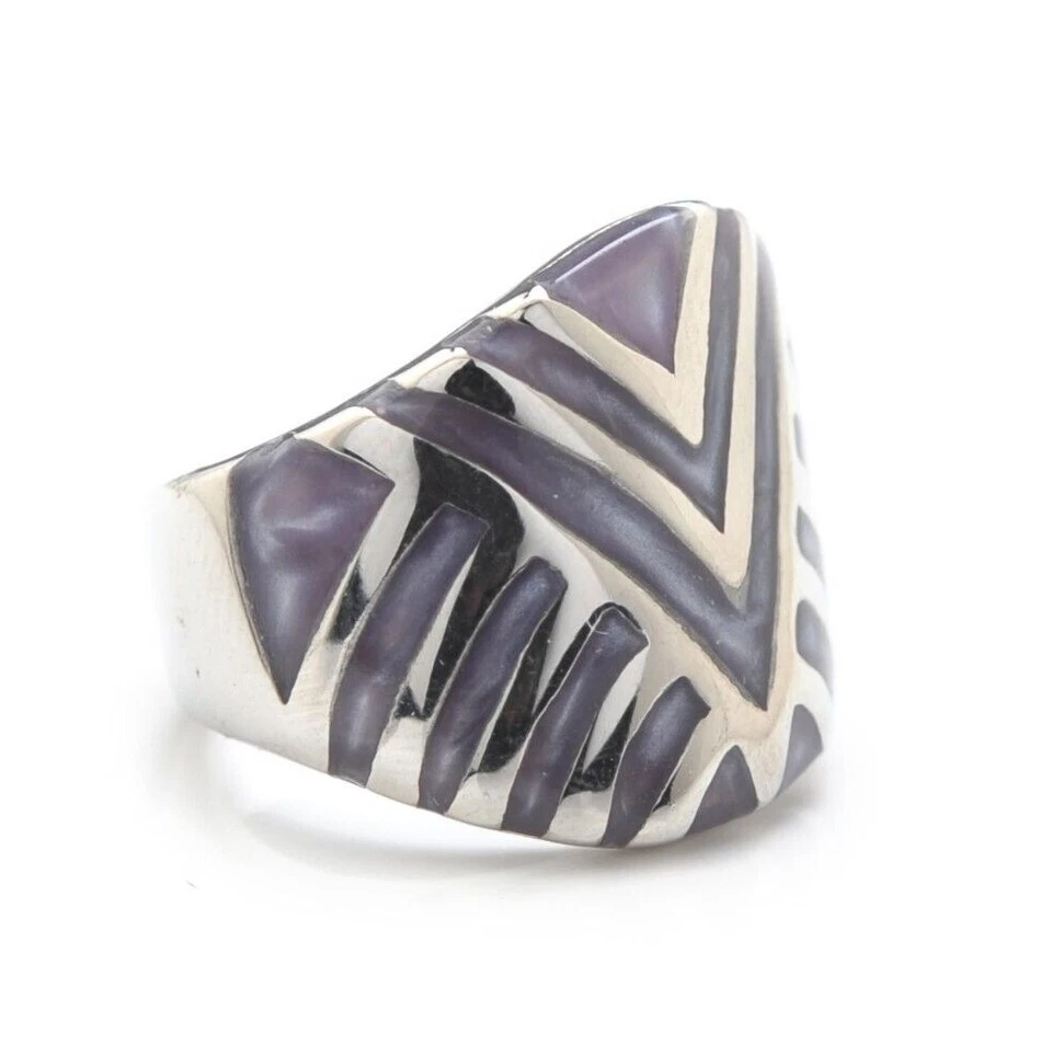 316L Stainless Steel Purple Enamel Cigar Band Striped Ring - Image 1 of 1