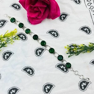 925 Sterling Silver Rose Cut Chrome Diopside Gemstone Jewelry Chain Bracelet - Picture 1 of 4