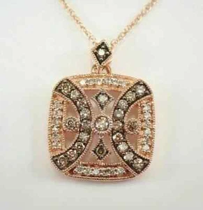 14K Rose Gold Plated 1.50 Ct Round Lab-Created Smoky Quartz Necklace Pendant 18" - Picture 1 of 7