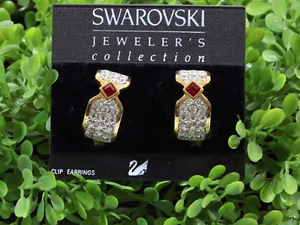 Swarovski Multi Color Rhinestone Clip On Earrings 1990'- NEW - Picture 1 of 10
