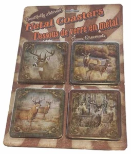 Deer Metal and Cork Coasters Set of 4 Bucks & Does Hunting BRAND NEW & SEALED - Picture 1 of 8