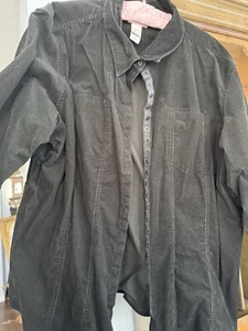 Vtg LIZ CLAIBORNE Shirt Womens Sz 2xl Black  Corduroy Snap Front Long Sleeve 90s - Picture 1 of 8