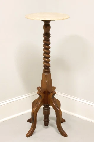 Late 20th Century Walnut Marble Top Victorian Barley Twist Plant Stand Cover