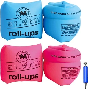 Floaties Inflatable Swim Rollup Arm Bands Rings Floats Tube (4 PACK) Blue & Pink - Picture 1 of 5