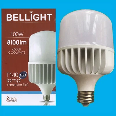 1x 100W (=450W) T140 LED Light Bulb 4000K Edison Screw ES E27 & GES E40 Adaptor - Image 1 of 4