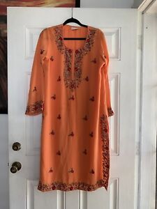 Beaded Cocktail Dress Body Line For Women Polo Made In India Orange SZ 40