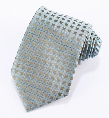 Corbata de seda Claiborne azul caqui con cuadrados verdes 58" x 3,75" para hombre Foto 1 de 4