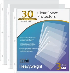 Heavyweight Sheet Protectors 8.5 X 11 " 3 Mil Clear Page Protectors for 3 Ring - Picture 1 of 7
