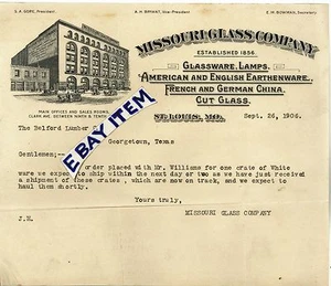 1906 St. Louis MISSOURI GLASS COMPANY S A Gore A BRYANT E M Bowman - Imagen 1 de 1