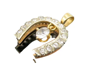 14K GOLD Vintage 1 Carat Rose Cut Genuine Diamonds Horseshoe Pendant GP007 - Picture 1 of 4