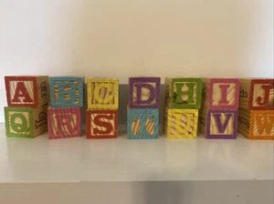 Wooden Alphabet Blocks Toy Set of 26 1-1/4” Square Each With Pictures - Picture 1 of 13
