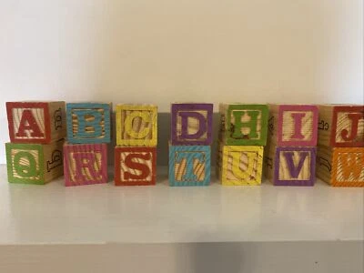 Wooden Alphabet Blocks Toy Set of 26 1-1/4” Square Each With Pictures - Image 1 of 4