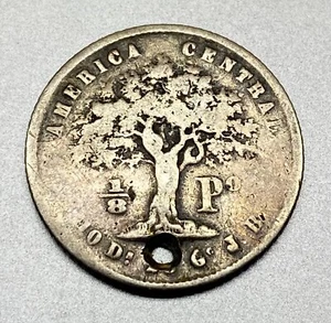 🇨🇷 COSTA RICA• 1/8 PESO 1850• SILVER COIN - Picture 1 of 6