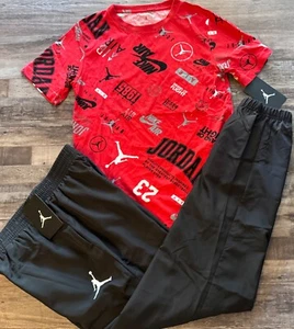 NWT Nike Air Jordan Boys YMD Black/Red/White Print Wind Pants Set Medium - Picture 1 of 4
