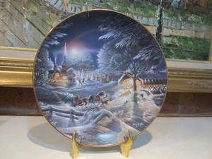 Terry Redlin Evening Frost Annual Christmas Porcelain Plate No. 6159A w/Holder - Picture 1 of 13