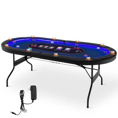 Mesa de póquer plegable para 10 jugadores Casino Texas Holdem con luces LED puertos USB Foto 1 de 4