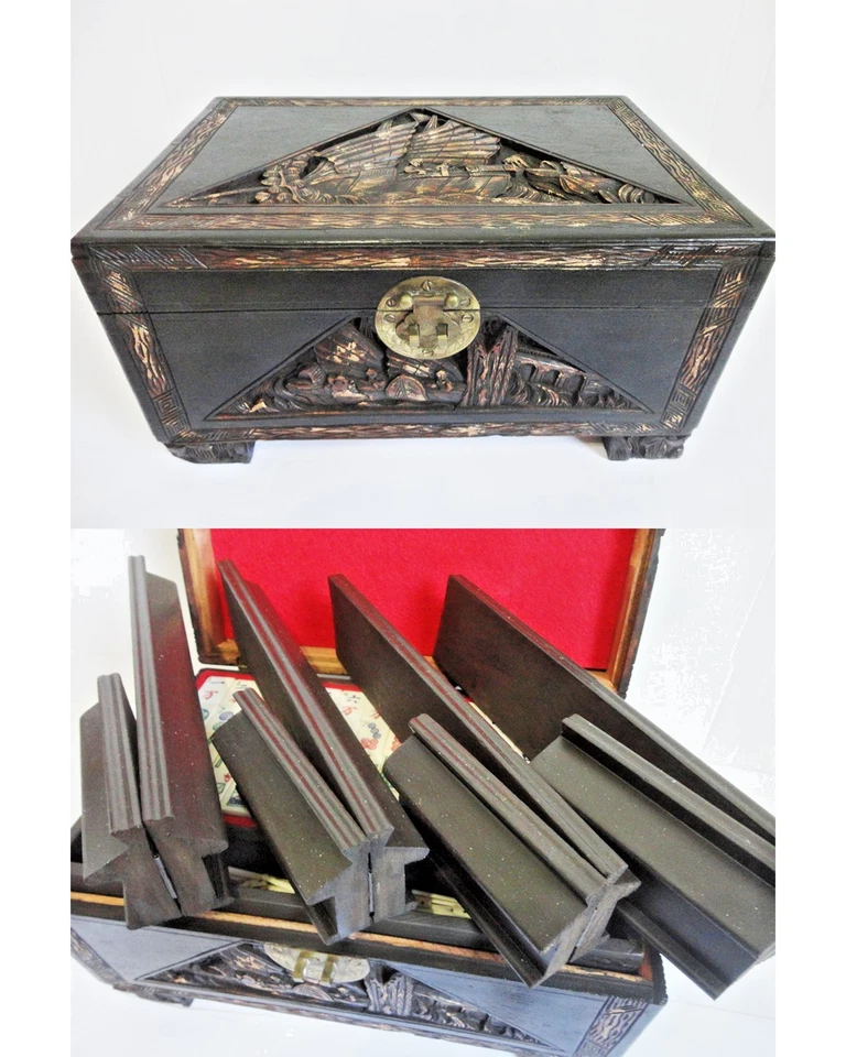 CHINESE CASE WITH FOLDING WOOD RACKS & AN OXEN BONE & BAMBOO MAH JONG SET  1920s - Image 1 of 4