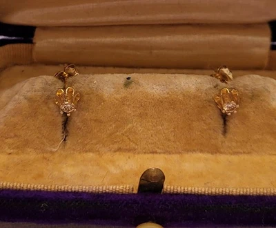 ESTATE 14K 黄金钻石蝴蝶杯耳环和 14K 背面 — 第 1/4 张图片