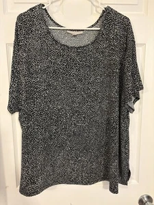 Woman Within 2x 26/28 Bla/white Slinky Knit Top SS Slits Round Neck - Picture 1 of 7