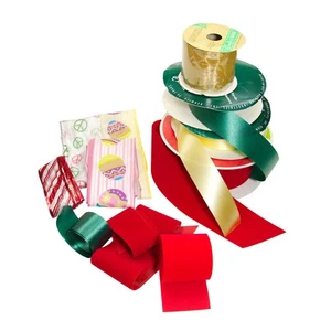 Wide Ribbon Lot Flora-Satin Spools Faux Red Velvet Wire-Edged Easter Eggs Trim - Picture 1 of 5
