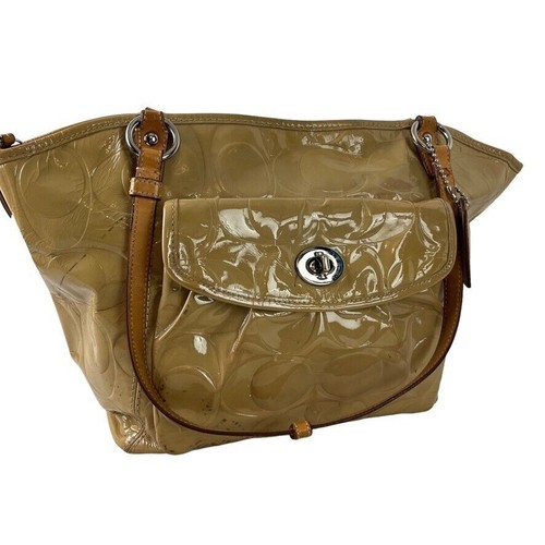 Borsa a tracolla Coach F14663 firmata in pelle verniciata di foglia goffrata