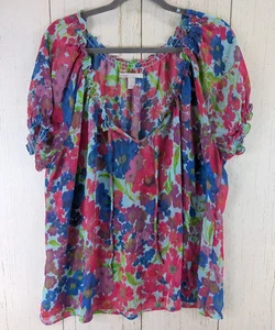 Old Navy Übergröße XXL Damen Oberteil Mehrfarbig Blumenmuster Kurz Ballonärmel - Bild 1 von 8