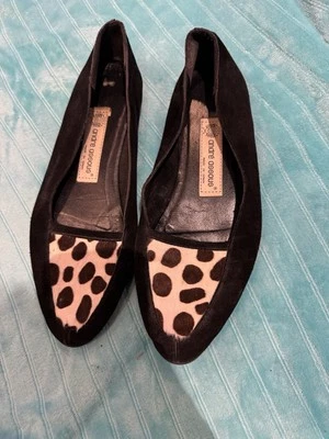 Andre Assous Leopard Suede Leather Fur Pony Hair Loafers Flats BLACK Size 9.5 - Image 1 of 4