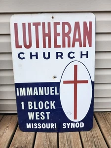 Large Vintage 1950's Lutheran Church 30" Metal Sign NICE - Picture 1 of 8