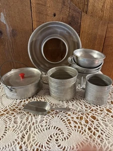 Vintage Aluminum Canning/ Cookware Lot~Funnels~Pan~German Scoop~Measuring Cups - Picture 1 of 22